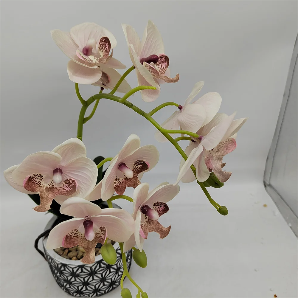 Real Touch White Plastic Orchid Flower Stem, Artificial Orchid centerpiece flower in the pot indoor for living room and bedroom