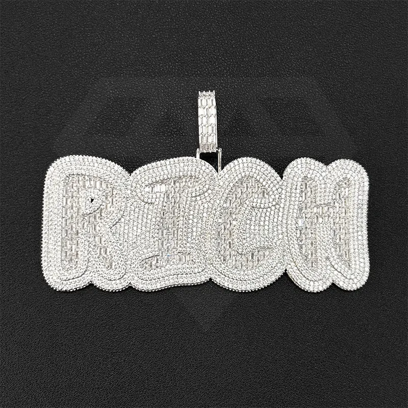 custom letter pendant S925 Sterling silver iced out bling moissanite 925 hip hop Jewelry pendant Baguette letter pendant