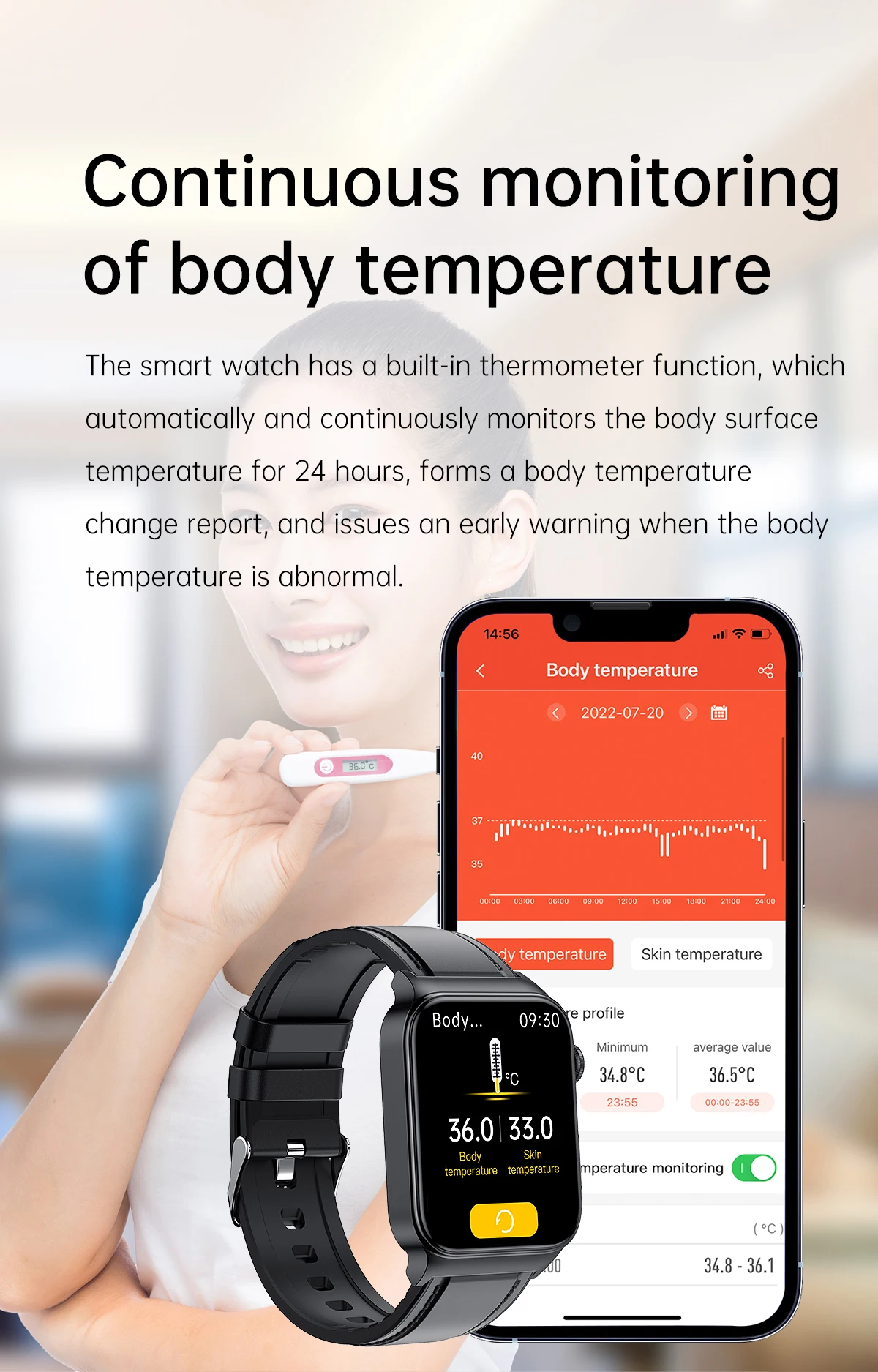 E500 1.83-inch Square Screen Smart Band Continues Ecg Heart Rate Blood Glucose Sugar Meter Monitor Watch