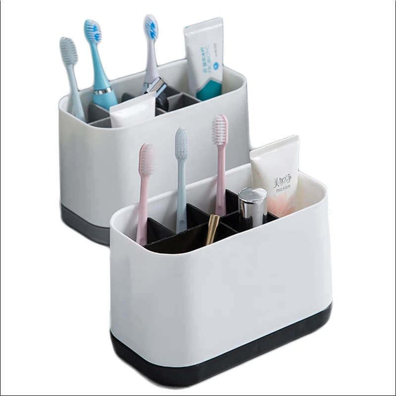 Plastic Bathroom Toothpaste Holder Stand with Toothbrush Dispenser with Multi-Functional 5 Slots for Toothbrush Holder Organize