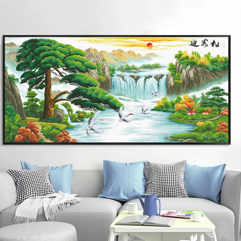 embroider DIY DMC Cross  stitch Sets For Embroidery kits  the pine greeting guests  factory direct sale  Oriental(Chinese style)