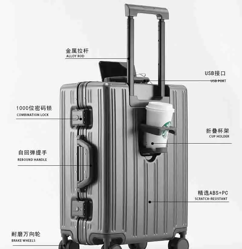 Manufactory Carry on PC Hardside Suitcase Luggage with Front Pocket USB Charging Port Spinner Trolley for Luggage with TSA Locks