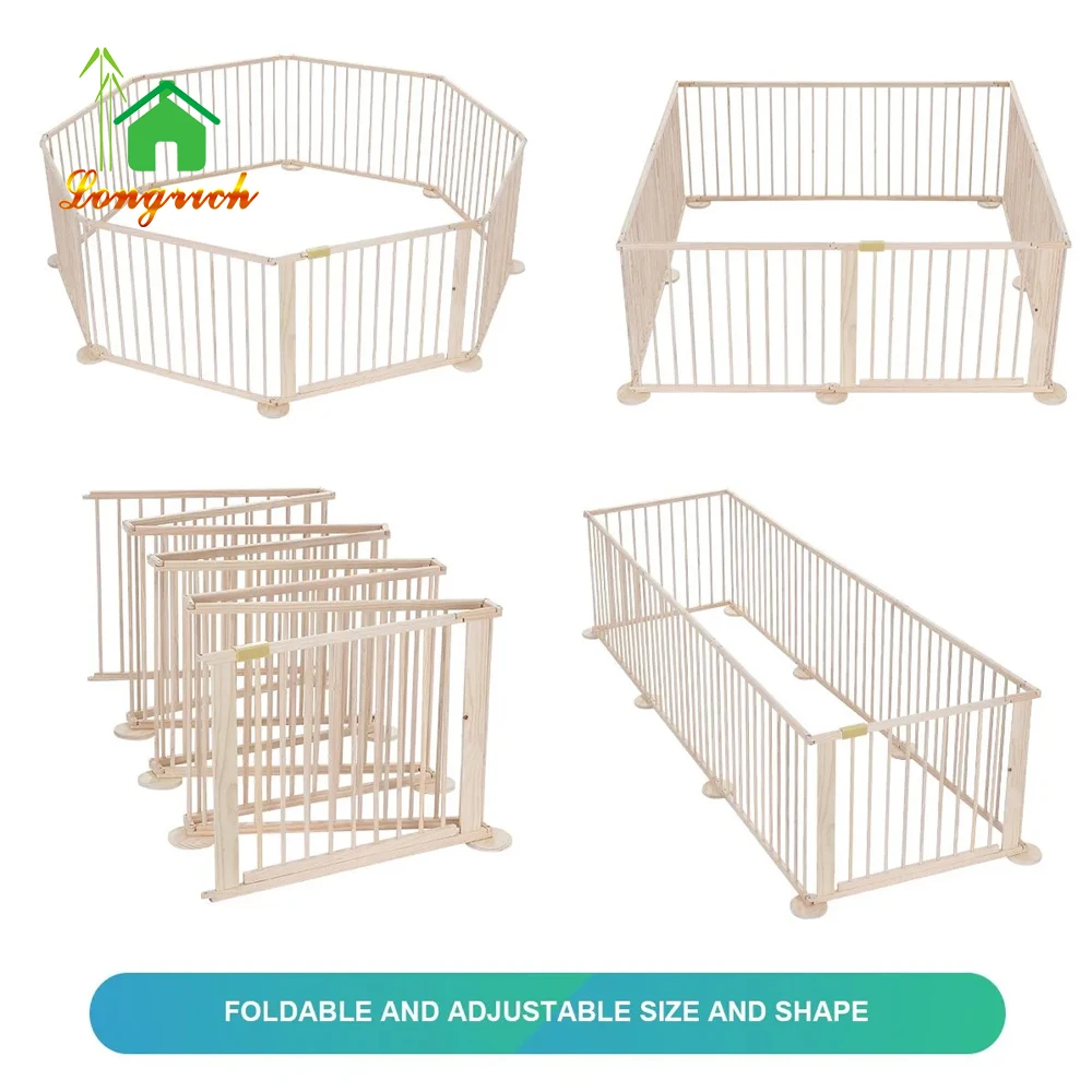 Wooden Playpen Foldable Removable for Baby and Toddlers with Mat Slide Wooden Safety  For Kids Indoor