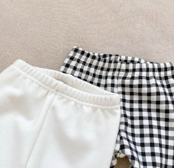 Wholesale Baby Unisex Rib Cotton Knit Legging Tights Fleece Winter Warm Baby Girl White Legging with Patches