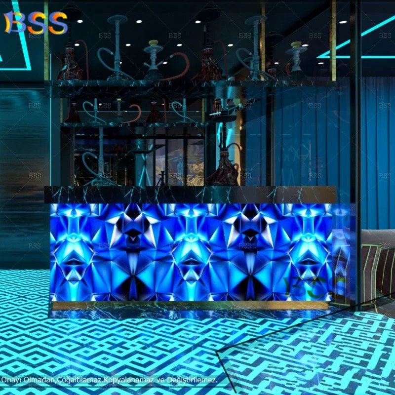 Disco Bar Counter For Sale Modern Design Custom Black Quartz Stone Top Creative Design Hookah Night Club Led Bar Counter