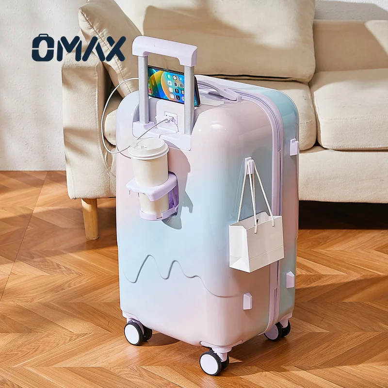 OMAX Suitcase Large Capacity Durable Password Travel Boarding Box High Color Value Gradient Ice Cream Luggage Case Luggage Sets