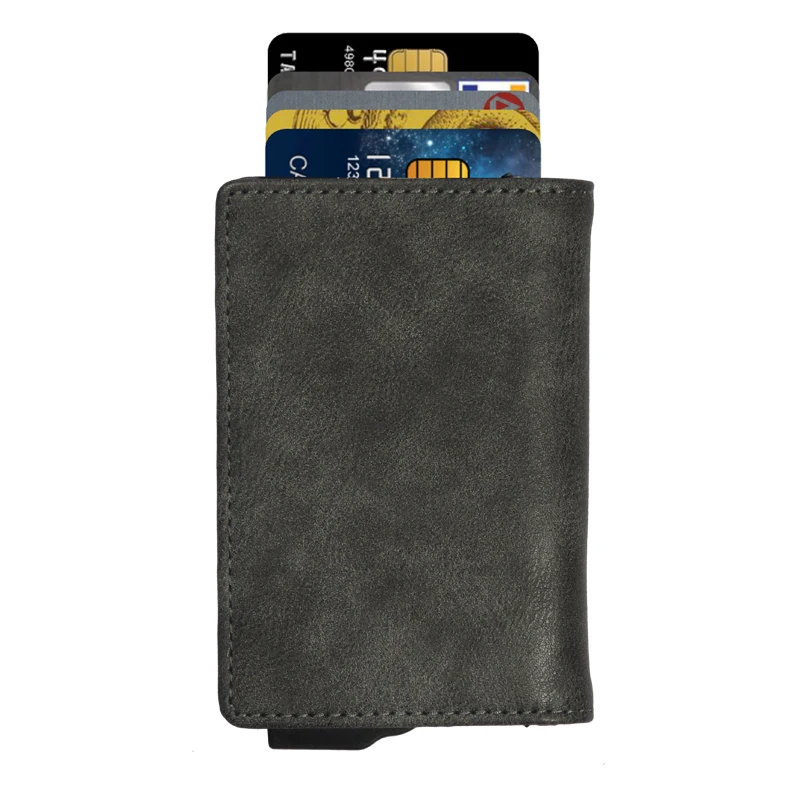 PU Leather Rfid Credit Card Holder Men Wallets Slim Thin Coin Pocket Bank Cardholder Minimalist Wallet Metal Case Male Purse