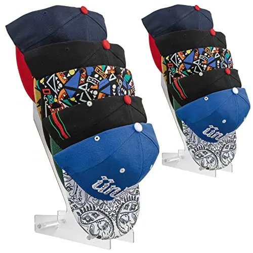 Hat Racks for Baseball Caps - Wall Mount or Stand Up - Hold Up to 10 Caps - Acrylic Hat Display and Storage for Bedroom
