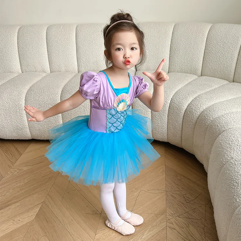 Baby Girl Ballet Dance Costume Cute Mermaid Puffy Tutu Dress for Birthday Party Dancewear