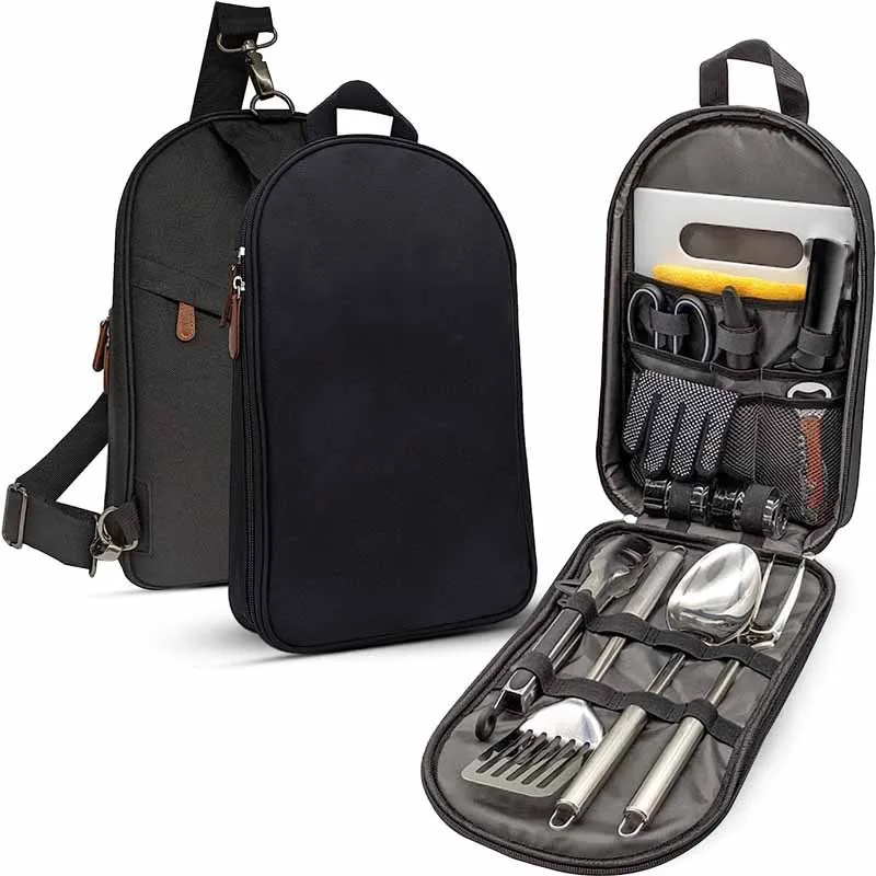 14 Piece Camp Kitchen Cooking Utensil Set Travel Organizer Grill Accessories Portable Compact Gear for Backpacking BBQ Camping