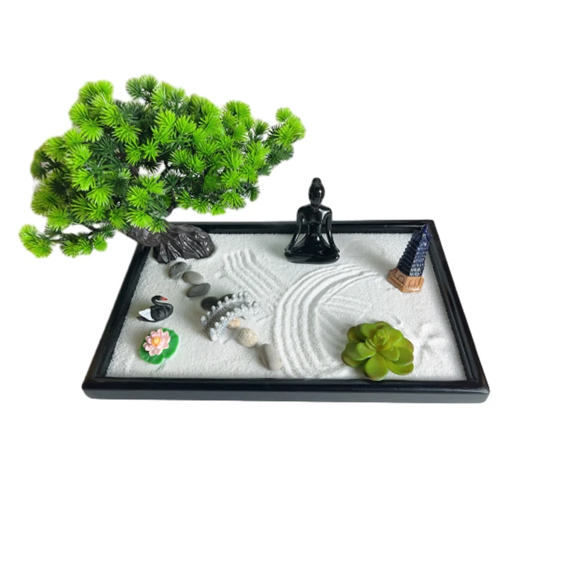 Zen Garden Kit Beautiful Japanese Decor Mini Rock Garden Gift Set for Home Office Desk Sand Tray Therapy Desktop Meditation Room