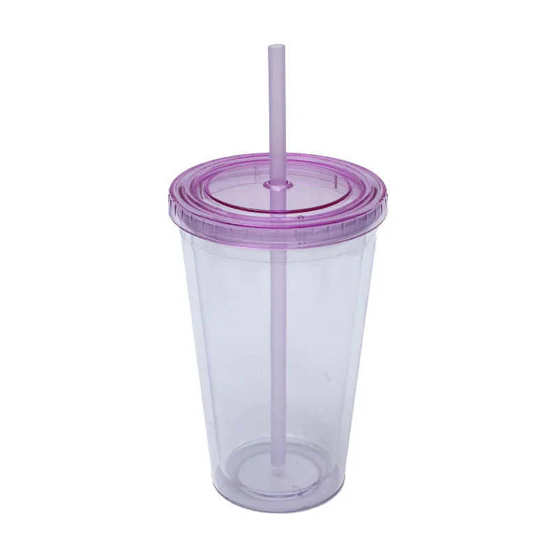 Hot Selling 16Oz Bpa Free Kids Man Woman Colored Double Wall Outdoor Drinking Plastic Acrylic Water Bottles Cups With Wide Straw