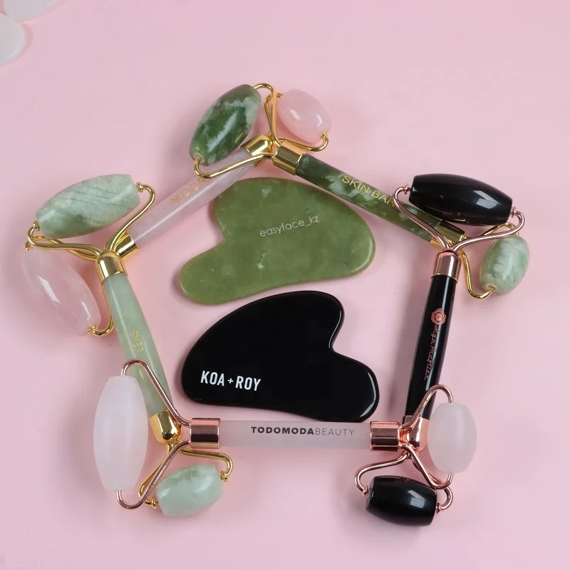  private label natural nephrite custom facial green jade skin face stone ball roller and gua sha massager with box for