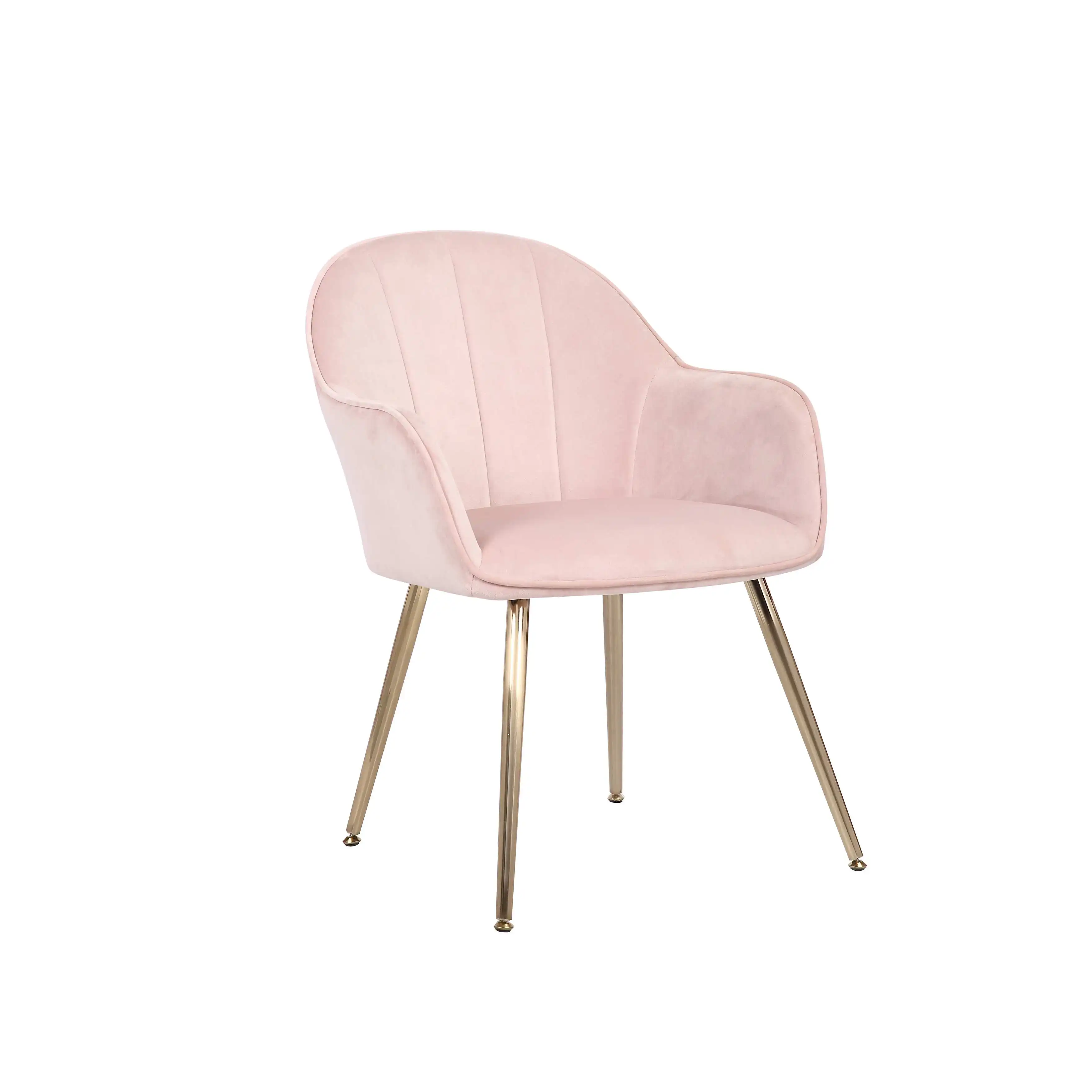 Multi-Functional Home Furniture Velvet Upholstery Golden Chrome Leg Adjustable Foot Living Room Pink Leisure Chair With Arm Rest