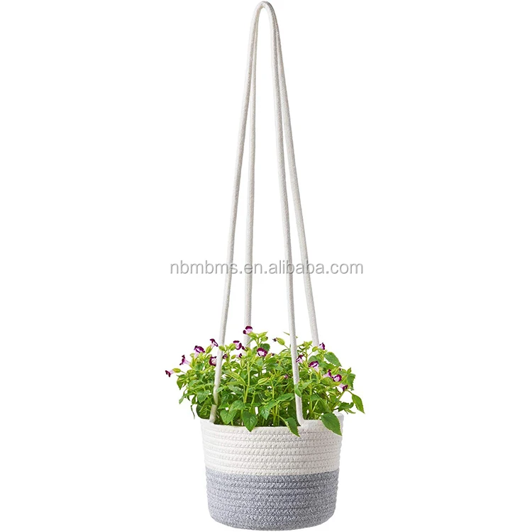QJMAX  Cotton Rope Hanging Planter Woven Plant Basket Indoor Storage Organizer Home Decor