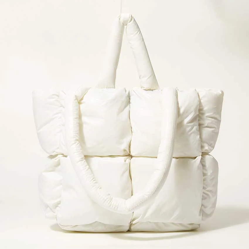 Large Carryall Cotton Padded Cloud Tote Bag Lightweight Soft Women Shoulder Bag Puffy Quilted Handbag Customized Logo
