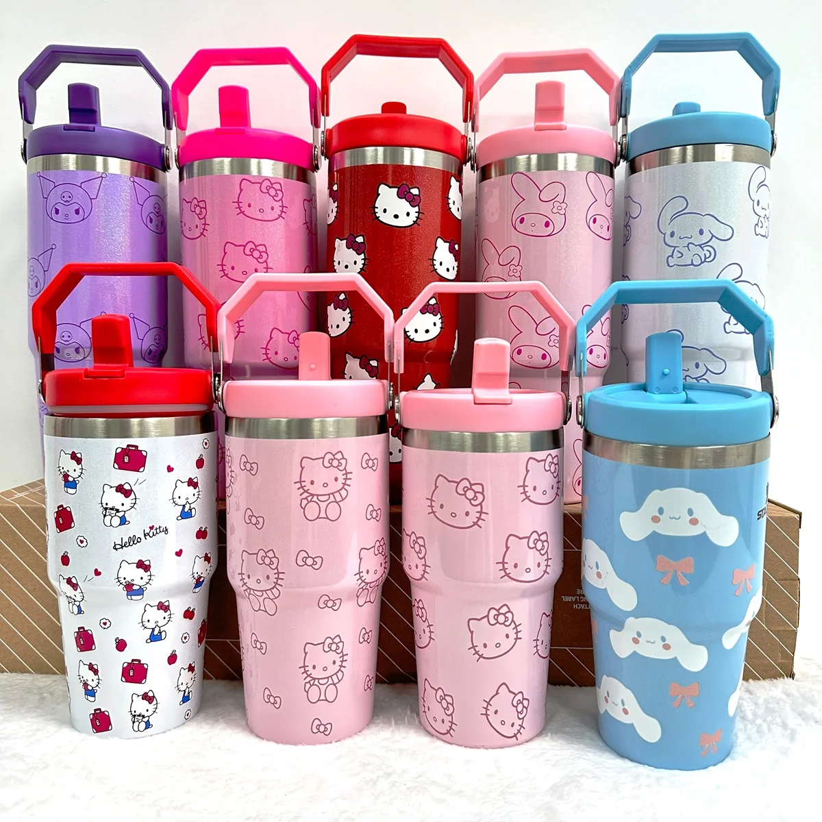 Newest anime Kawaii Cartoon Stainless Steel Tumbler Thermal Travel Mug With Handle Custom 20 30 40 oz Cup With Logo