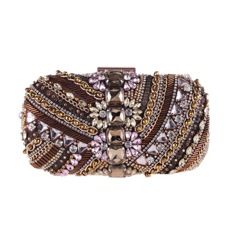High Quality Fashion Women Clutch Bag Crystal Clutch Evening Bags Designer Evening India Stone Beaded Bag With  Frame handbags