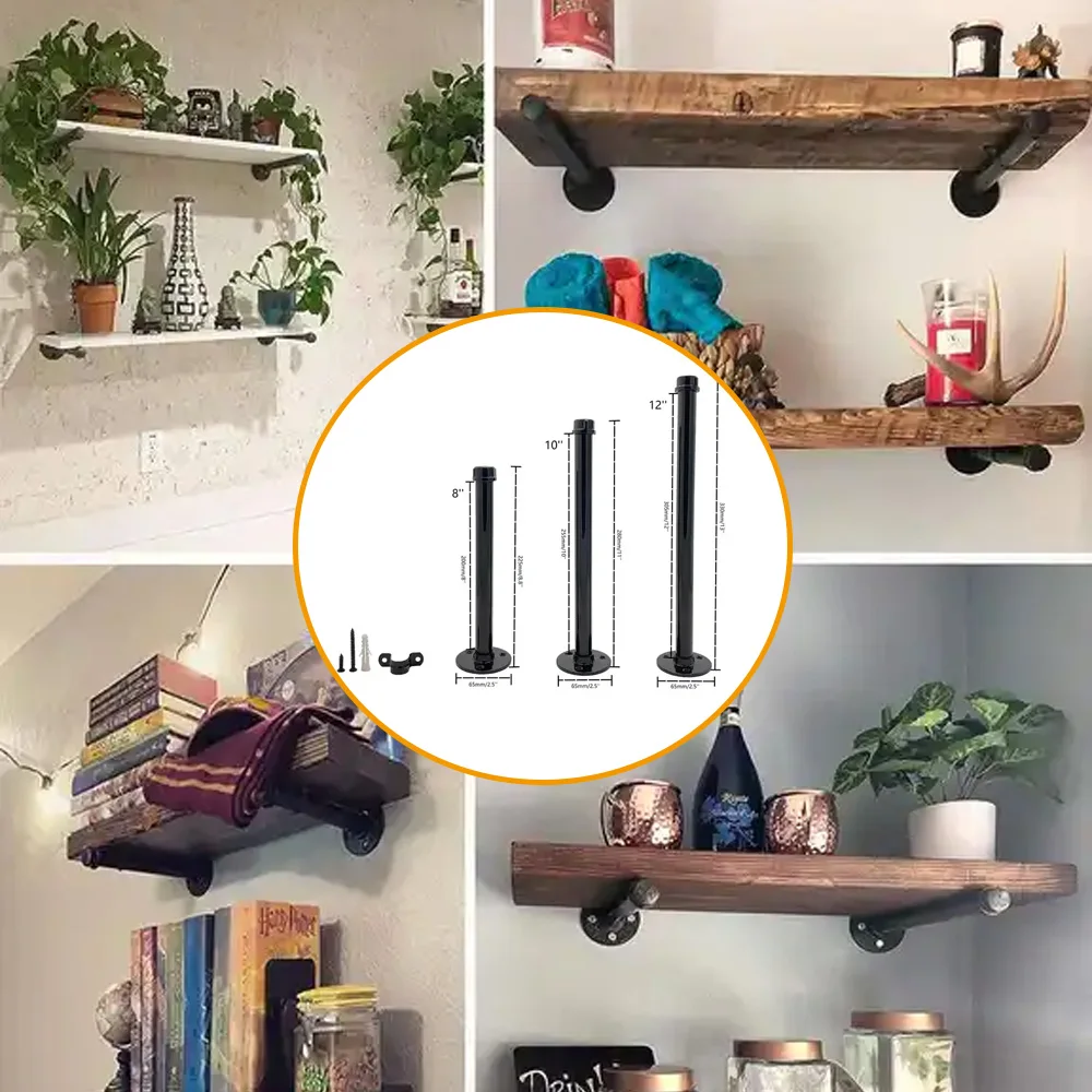 8 Inch Pipe Shelf Brackets Black Heavy Duty Cast Iron Pipe Shelf Brackets Rustic Brackets