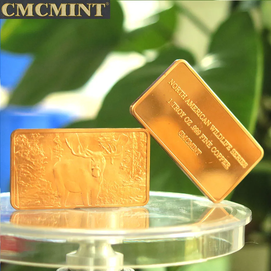 copper wholesale price 1 oz 999 Fine Pure Copper Moose Bullion Bars A78