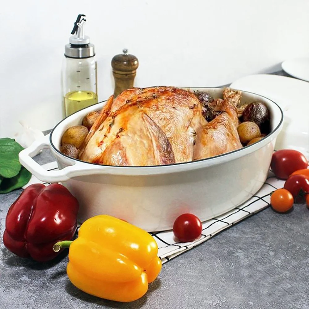 Manufacturer Wholesale White Enamel Cast Iron Casserole Grill Pan Dual-purpose Pot