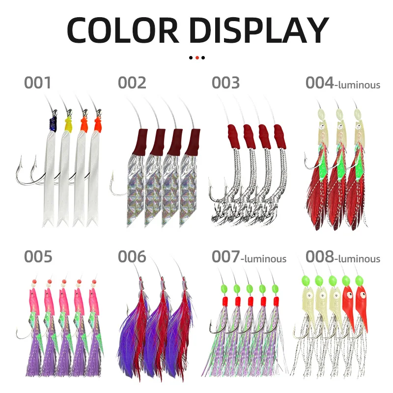 Mixed Luminous Sabiki Rigs Saltwater Mackerel Feathers Fish Skin Flasher Lures Bait Rigs