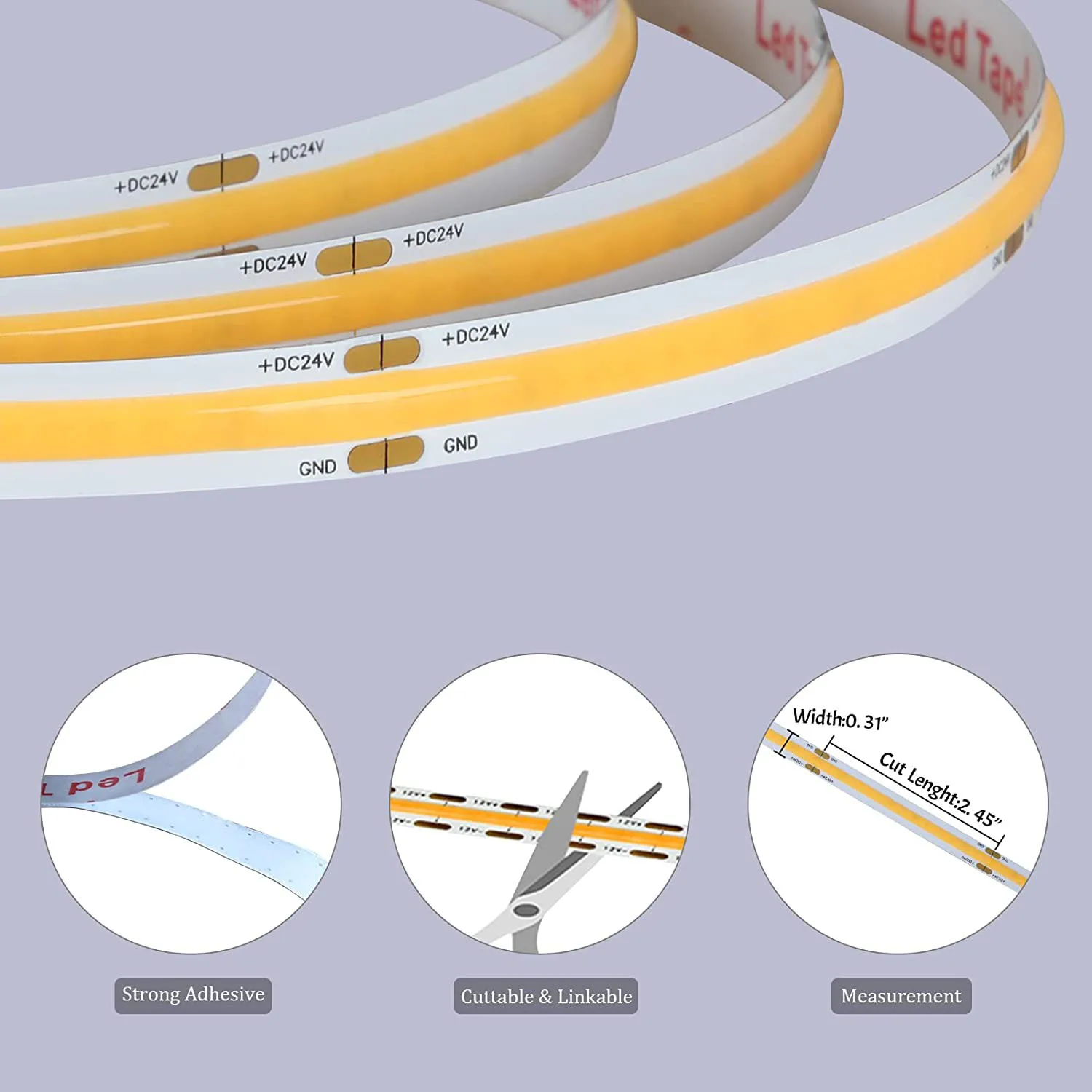 Светодиодные ленты высокой плотности без светодиодных точек светодиодные полосы пятен теплый белый свет 2700 к 24 В 320 светодиодов гибкая клейкая Светодиодная лента Cob