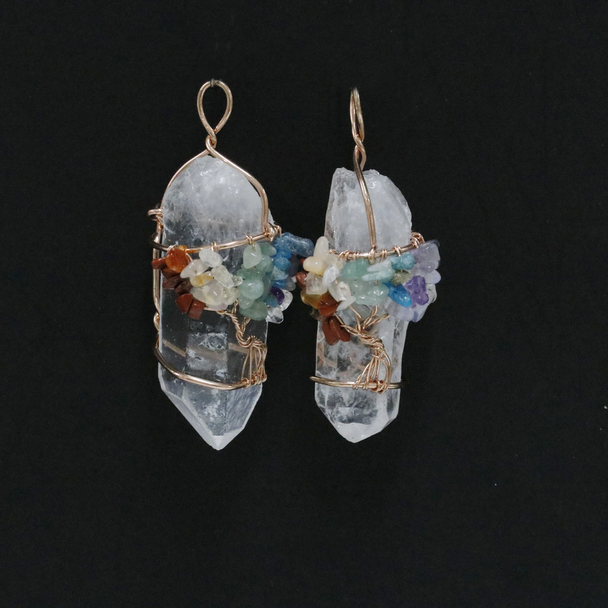 Wholesale Natural Crystal Pendant Crystal Tree  Original Stone Hexagonal Prism Quartz Pendant