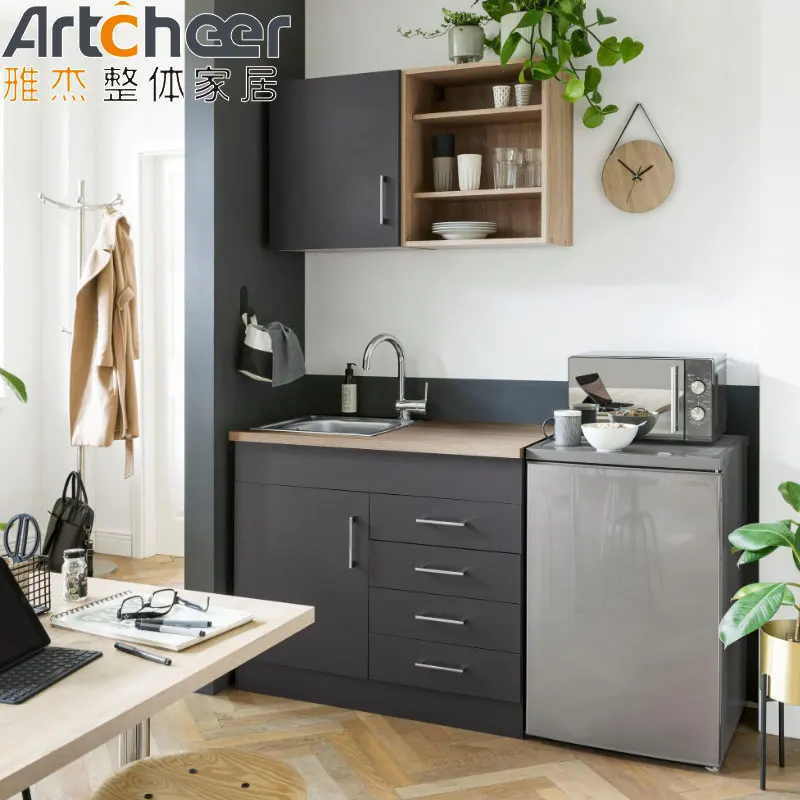 Modern small kitchen cabinets with single bowl sink for small room apartment design