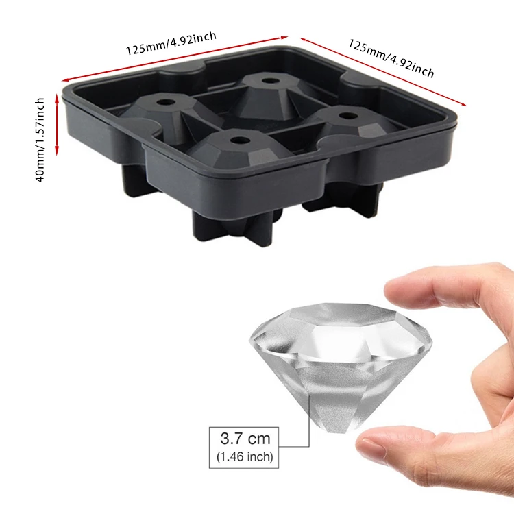 Diamond Shaped Silicone BPA-Free Ice Cube Tray Molds With Lid For Ice Whiskey Candy