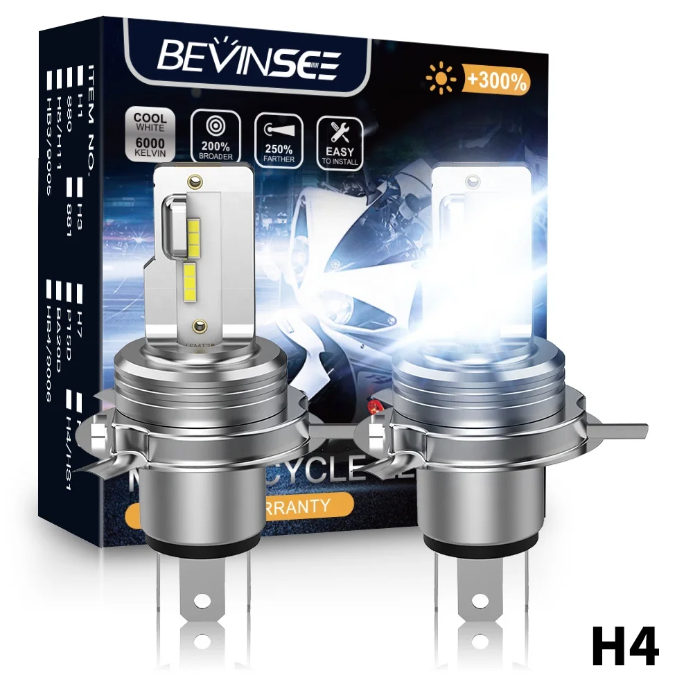 Bevinsee 2x Hi/ближнего света белые лампы H4 HS1 Светодиодная лампа для фары мотоцикла UTV ATV
