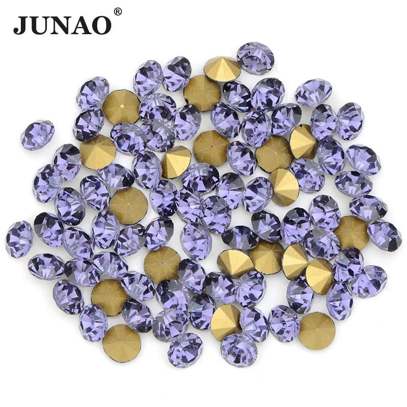 JUNAO Best Selling Bulk Glass Rhinestones Diamond Wholesale Price SS1-SS38 Pointback Glass Crystal DIY Chaton Nail Round Strass