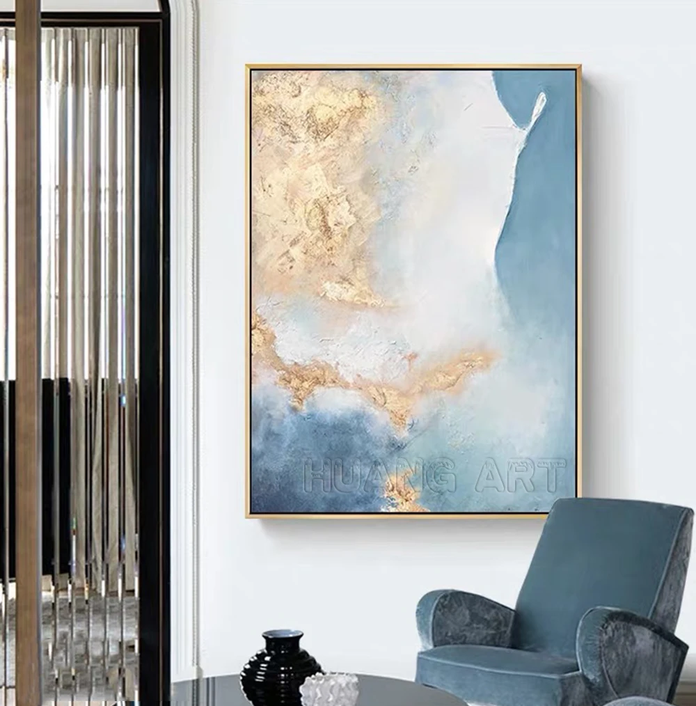 New Arrival Europe Artist Hand-painted Modern Abstract Oil Painting On Canvas Gold Foil Abstract Oil Picture For Wall Decoration