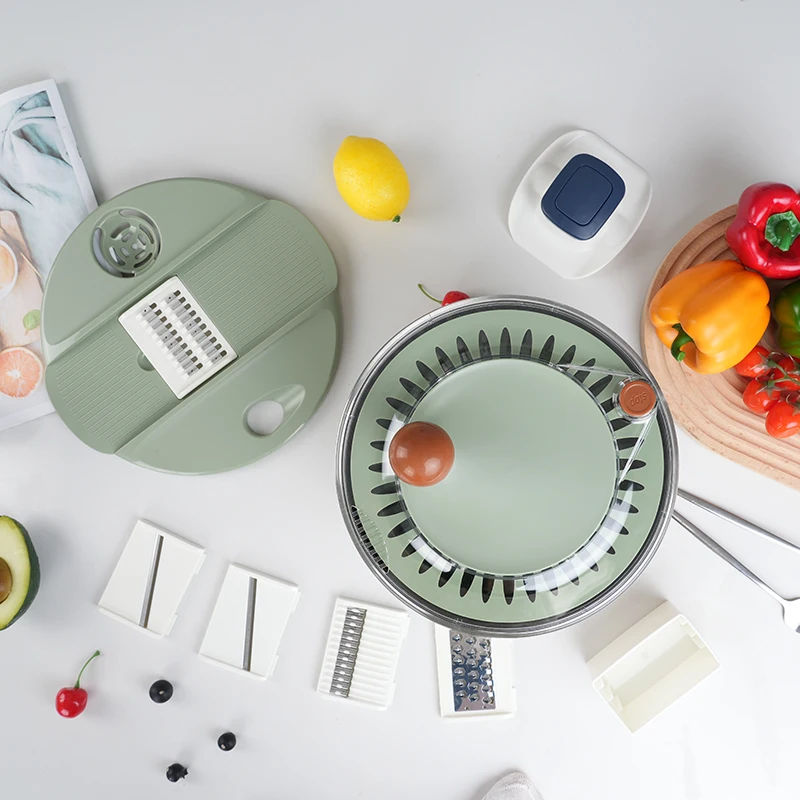 Multifunctional 5 Blade Stainless Steel Fruit Salad Spinner Lettuce Slicer Vegetable Rotary Dryer Chopper Salad Mixer Tools