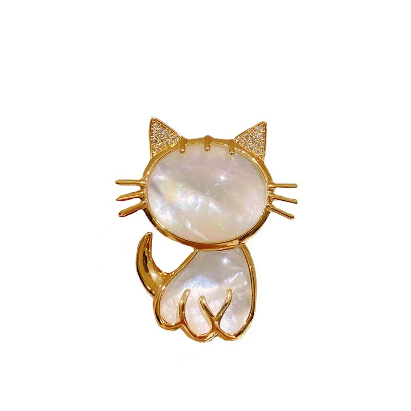 New Women Luxury Animal Pin Buckle Korean high-end natural shell Brooches Beautiful Cute Cat Brooch