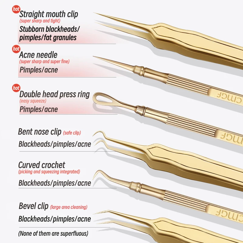 Professional Acne Needle Pin Kit Stainless Steel Blackhead Remover Pimple Extractor Facial Care Cosmetic Tools For Beauty Salon