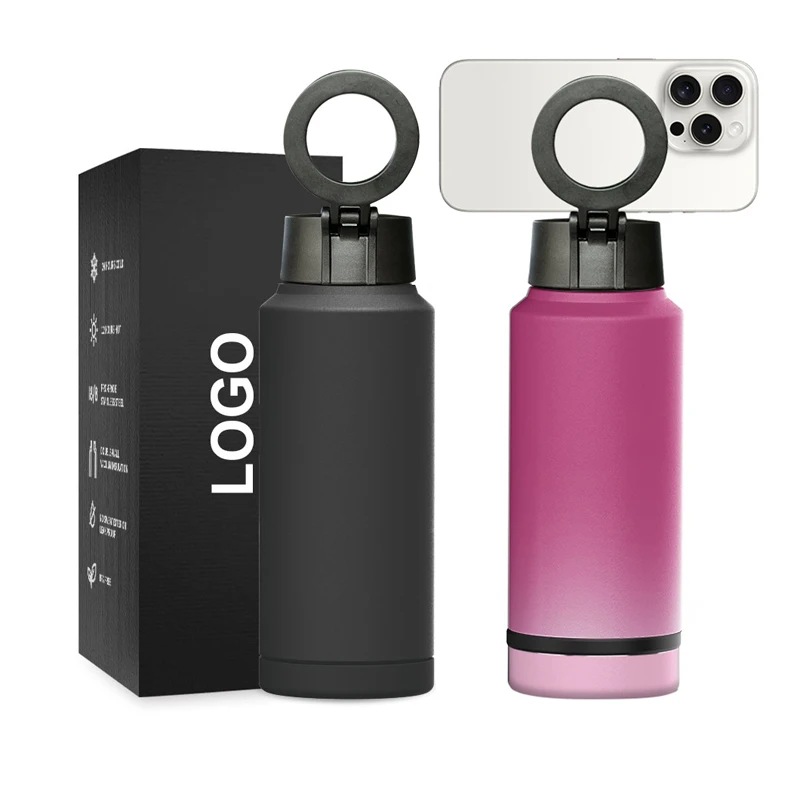 2024 New Products Magnetic Water Bottle With Phone Holder Stainless Steel Magsafe Water Bottle With Magnetic Phone Holder