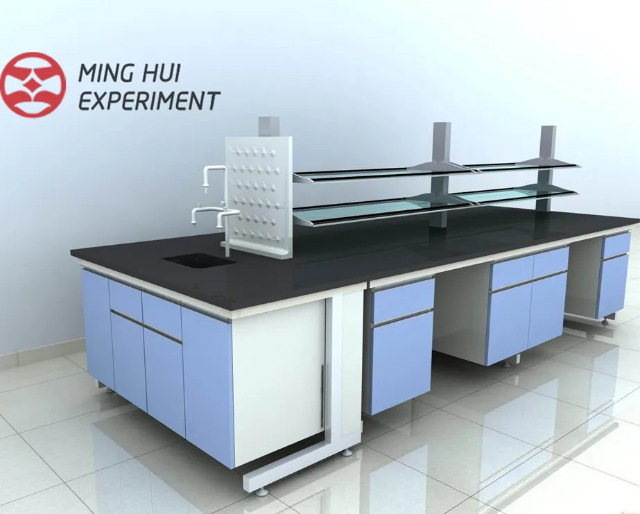 
Steel frame laboratory central bench/Island table, wooden cabinet lab bench, lab workbench 