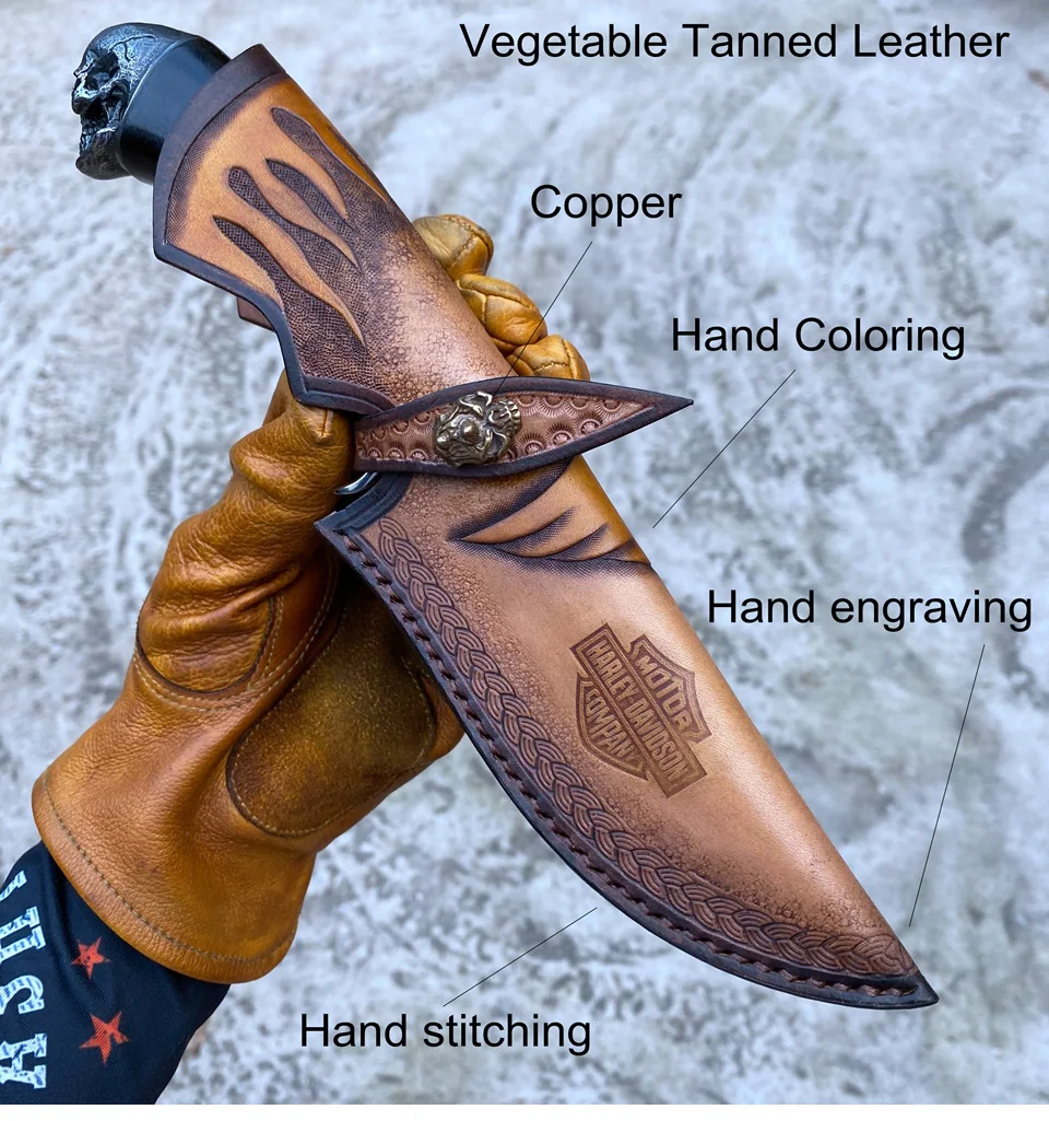 Outdoor EDC Camping Survival Tool Self Defence Knife Handmade Damascus Steel Fixed Blade Hunting Knives with Ebony Wood Handle