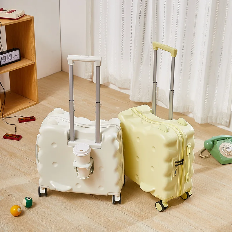New arrival Cheese biscuit shape 18 inch hard shell suitcase with universal wheels custom suitcase
