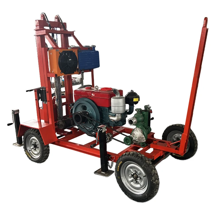 Portable 35HP small diesel hydraulic 200 Meters water well drilling machine four-wheel  is used for household well drilling