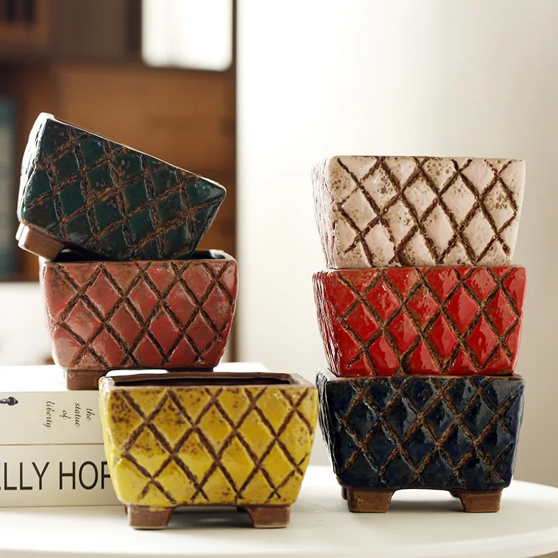 Hot Sale Custom Plant Pineapple Square Small Mini Ceramic Succulent Flowerpot