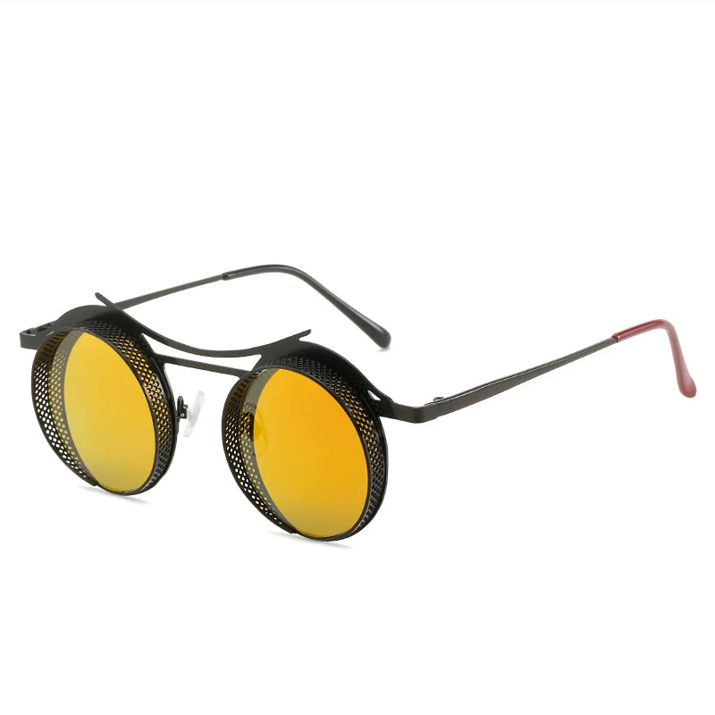 Custom Logo  2022 Steam Punk Fashion Retro Round Sunglasses Metal Hollow Frame Men Vintage Driving Fishing Cycling Sun Glasses