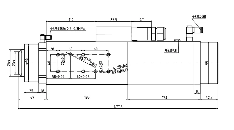 HQD GDL51-24Z-6.0 ISO30 4.5KW 24000rpm 9A 380V air cooling ATC spindle motors CNC Router Spindle Motor
