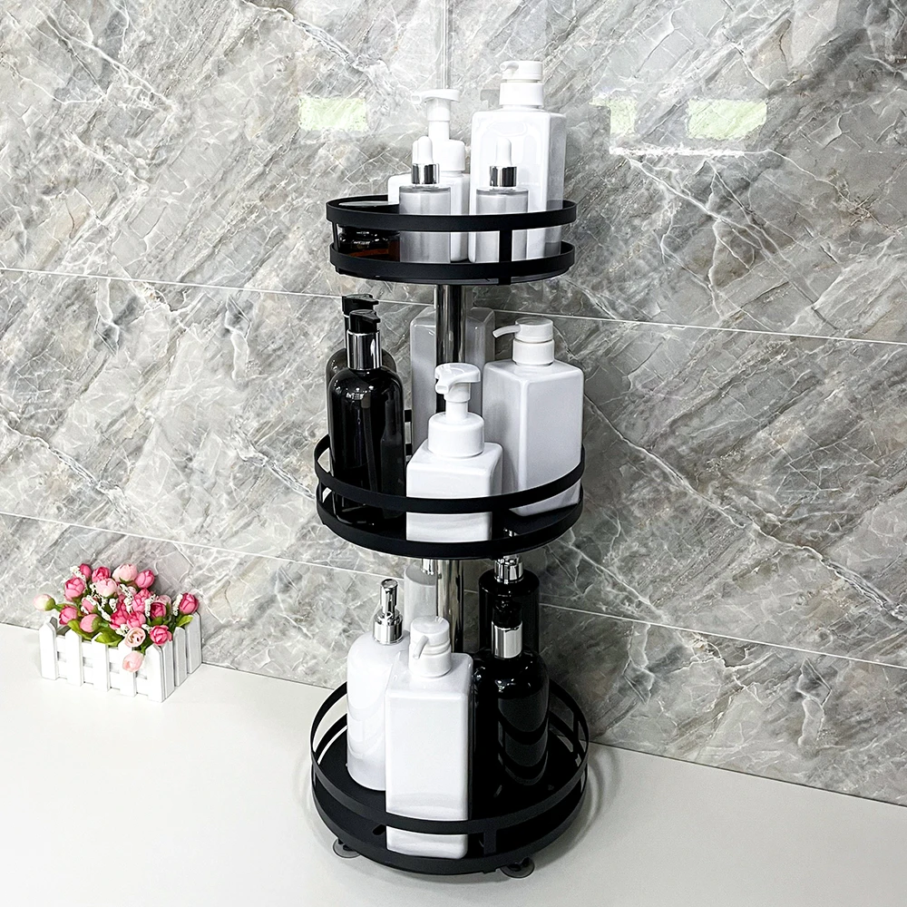 Hot Sale Kitchen Storage Shelf Storage Rotating Three Layers Round Black Spice Shelf