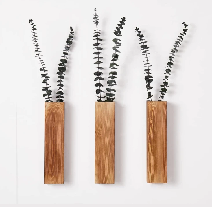 Modern Home Small Wall Planters Living Room Hanging Wooden Pocket Wall Vases for Dried Flowers