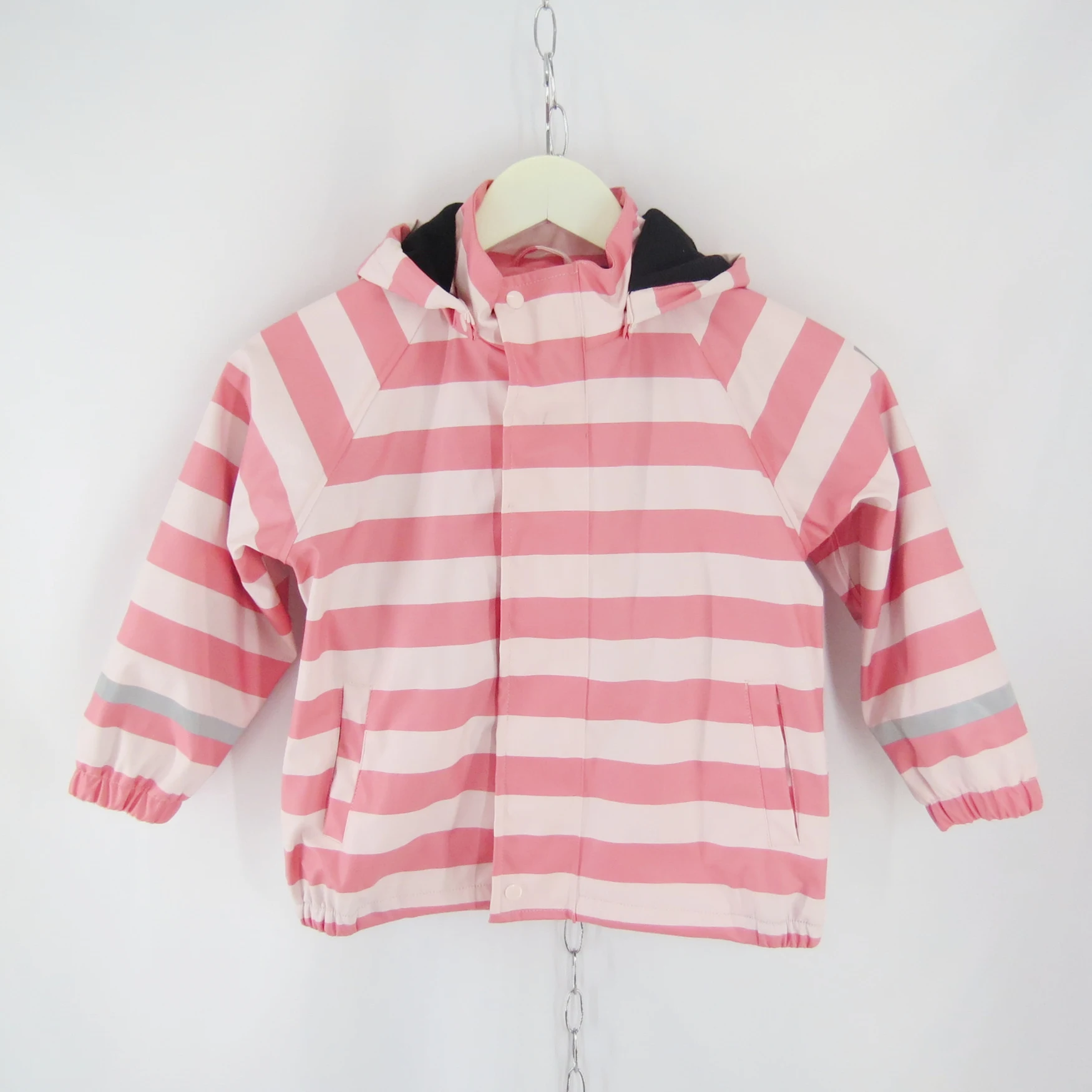 Children raincoats stripe printing PU raincoats with polyester lining high quality raincoat two pockets