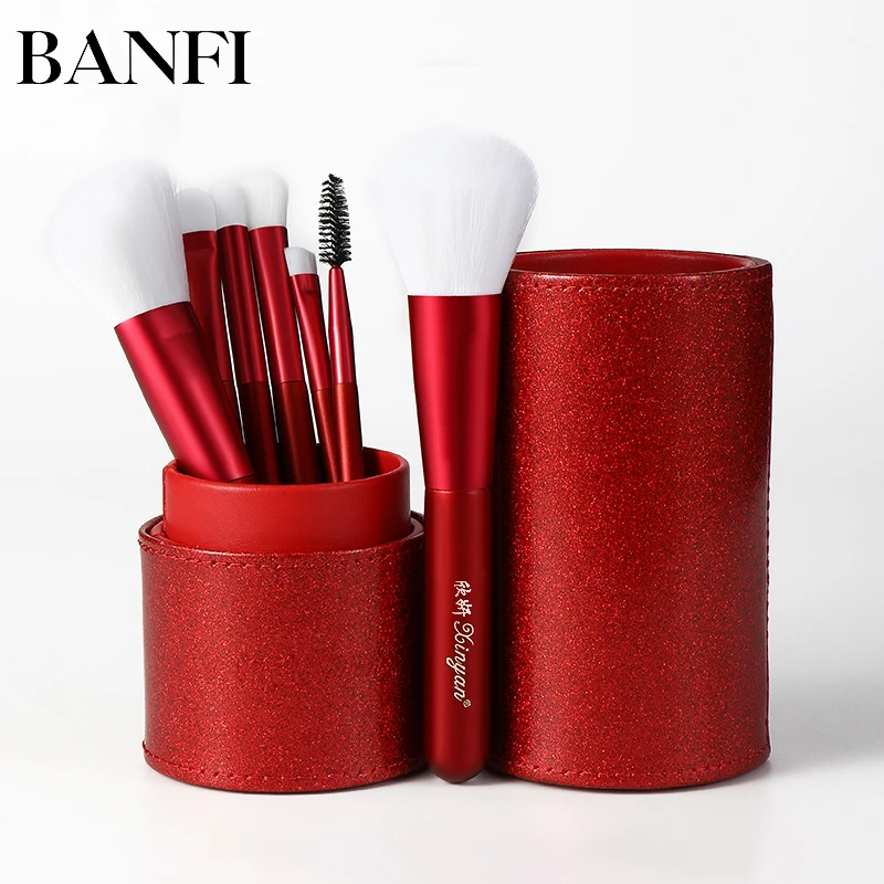  Banfi 7 шт деревянные Высококачественные Профессиональные Тени для век в цилиндре PU цветные красные кисти макияжа ежедневного