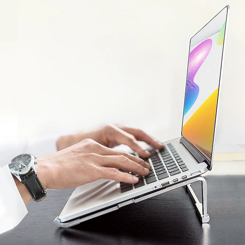 Aluminum alloy ergonomic flexible ultra thin computer notebook stand portable metal foldable desktop laptop stand for macbook