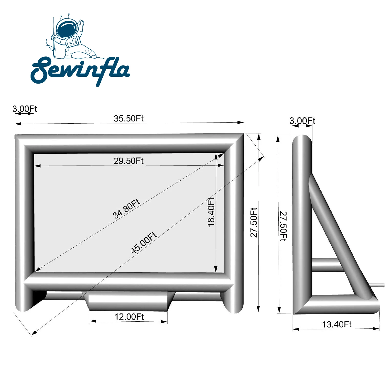 Sewinfla 45ft Air Inflatable Movie Screen With Blower And Projector